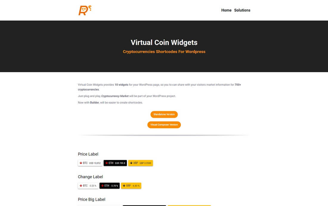 Widgets virtuels des pièces de monnaie crypto-monnaie wordpress shortcodes