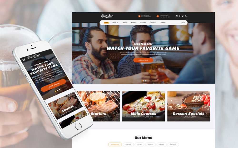Modèle de site Web multipage pour les bars et restaurants de sport