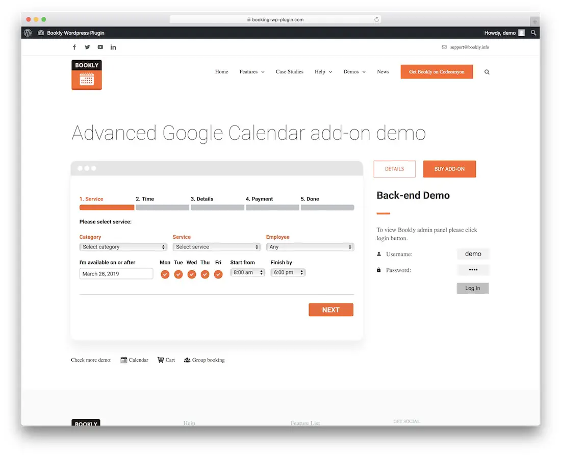 bookly advanced plugin addictif de calendrier de Google