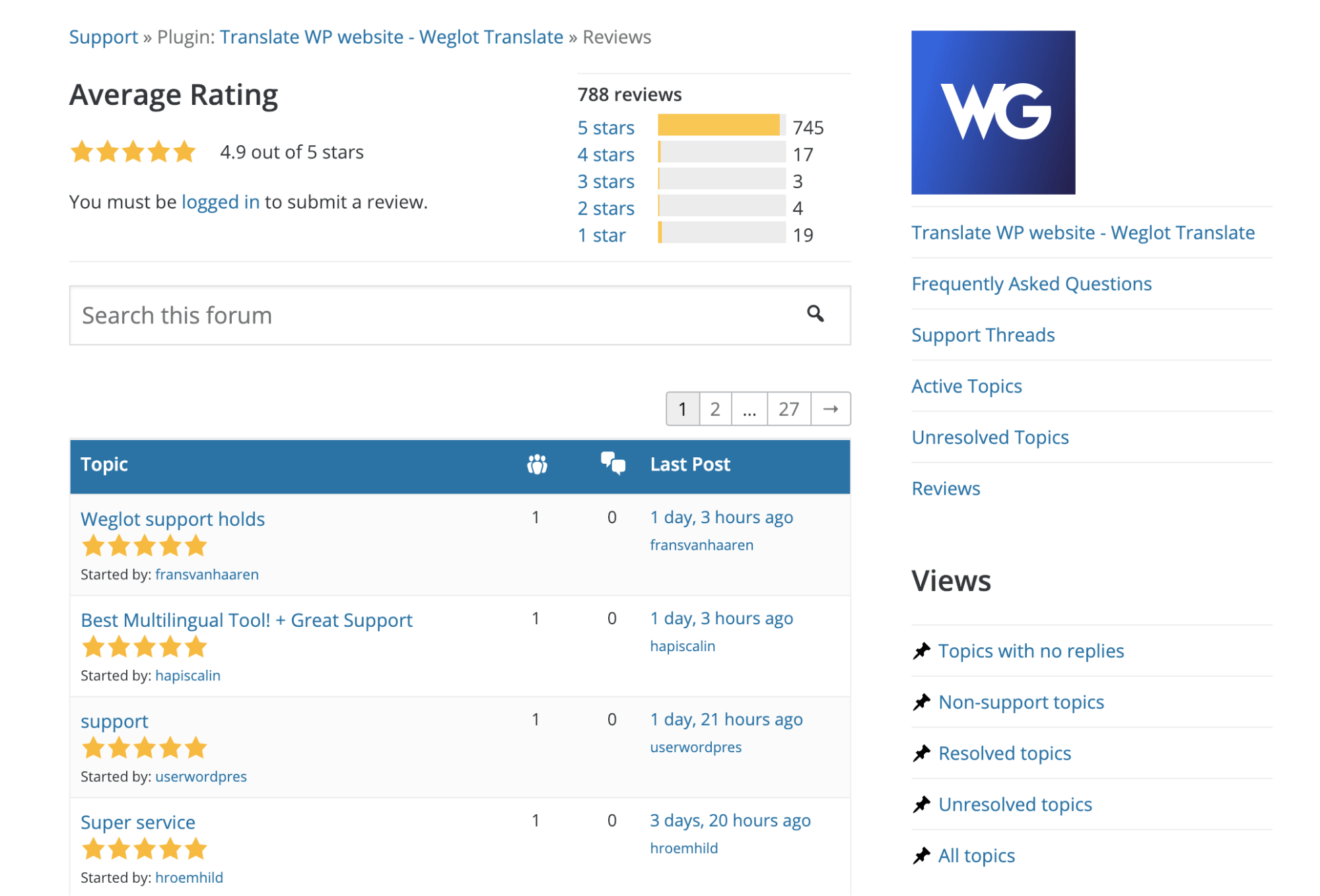Weglot dans le répertoire WordPress Plugin.