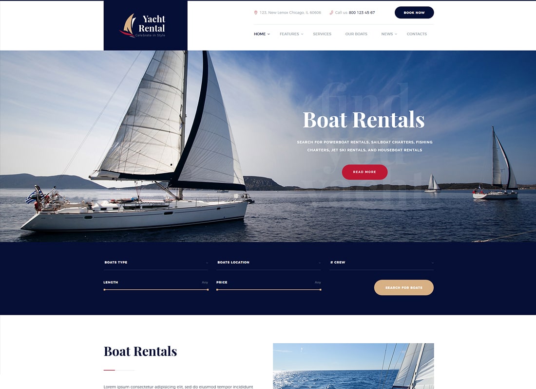 Location de yacht | Thème WordPress pour service de location de bateau et de bateau
