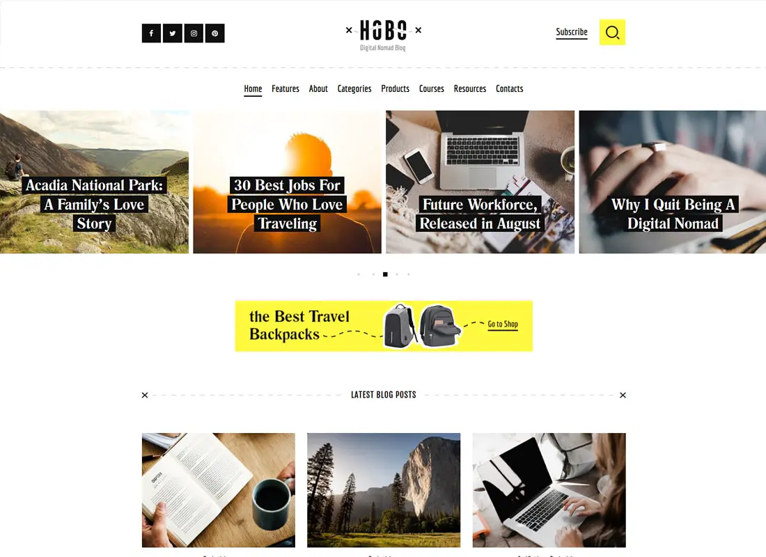 Hobo | Blog sur le style de vie des nomades numériques Thème WordPress