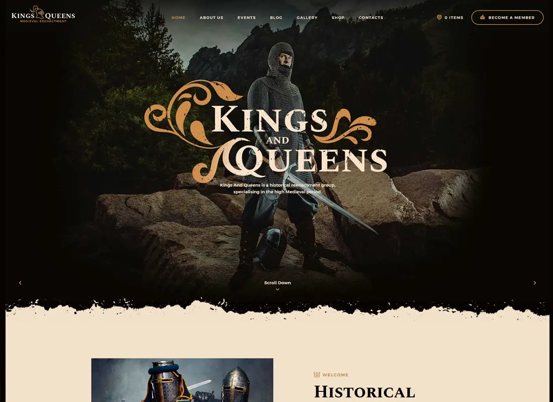 Rois et reines | Thème WordPress de reconstitution historique