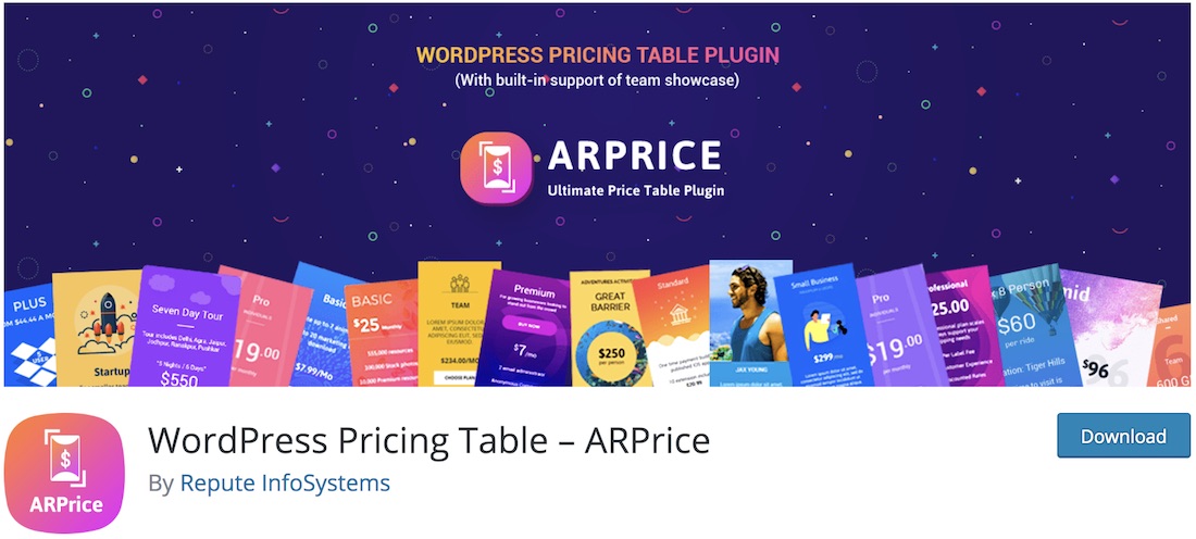 table de tarification responsive arprice plugin wordpress