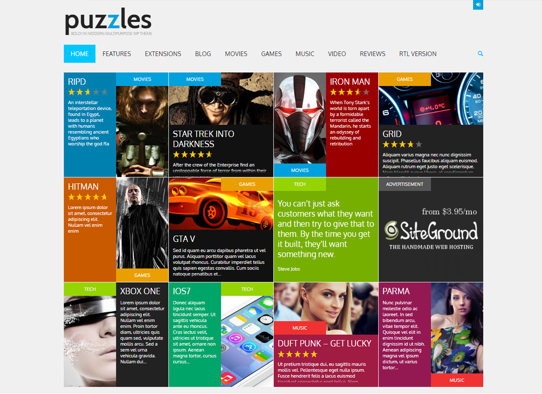 Puzzles - WP Magazine / Revue avec le magasin WordPress Theme + RTL