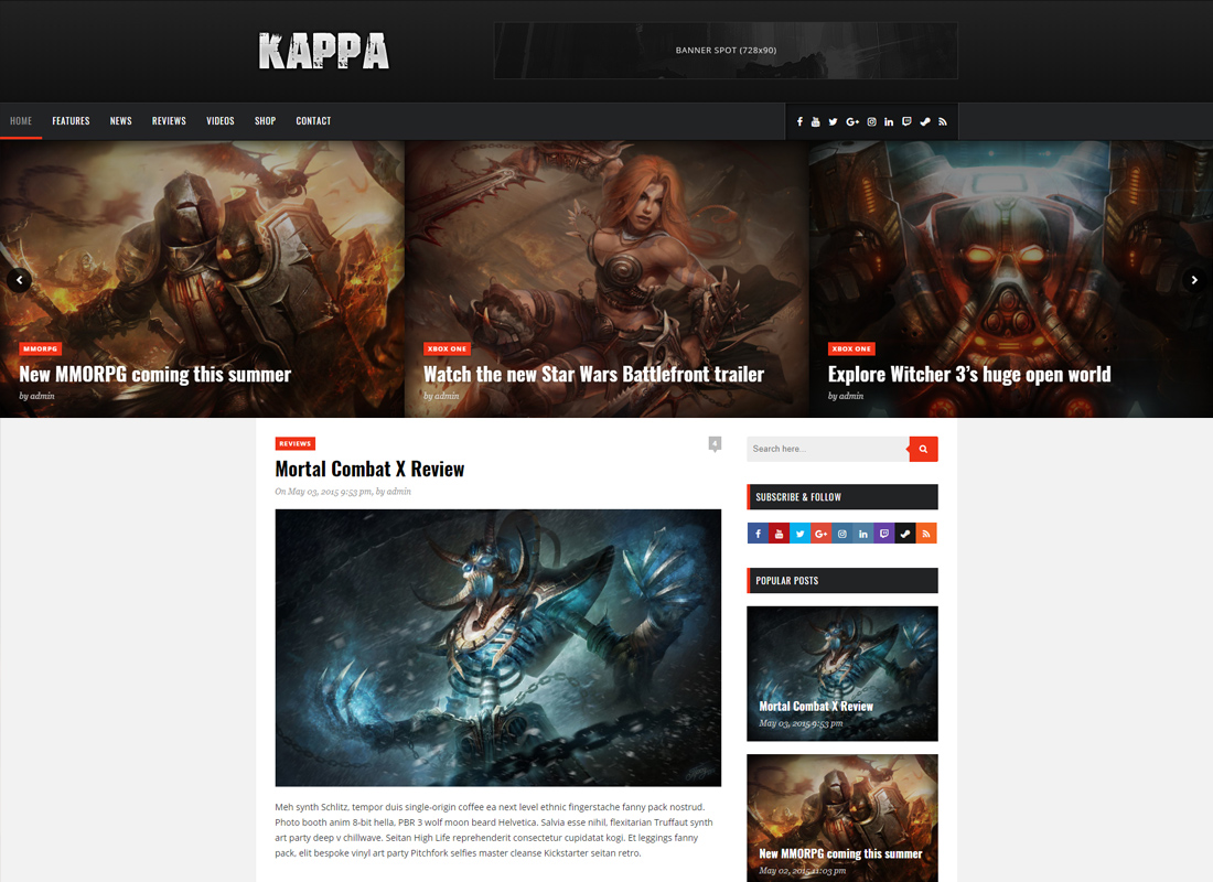 Kappa - Un thème de WordPress pour les jeux