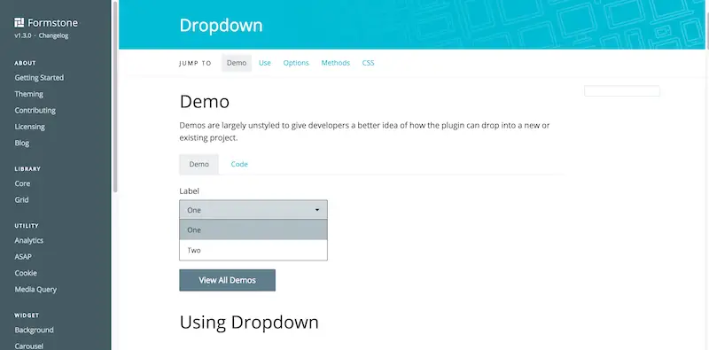 Dropdown "width =" 800 "height =" 395 "srcset =" https://colorlib.com/wp/wp-content/uploads/sites/2/Dropdown-·-Formstone.png 800w, https: // colorlib. com / wp / wp-content / uploads / sites / 2 / Dropdown- · -Formstone-300x148.png 300w, https://colorlib.com/wp/wp-content/uploads/sites/2/Dropdown-·-Formstone -768x379.png 768w "data-lazy-values ​​=" (largeur max: 800px) 100vw, 800px "src =" https://cdn.colorlib.com/wp/wp-content/uploads/sites/2/Dropdown - · -Formstone.png "/></p>
<p><noscript><img decoding=