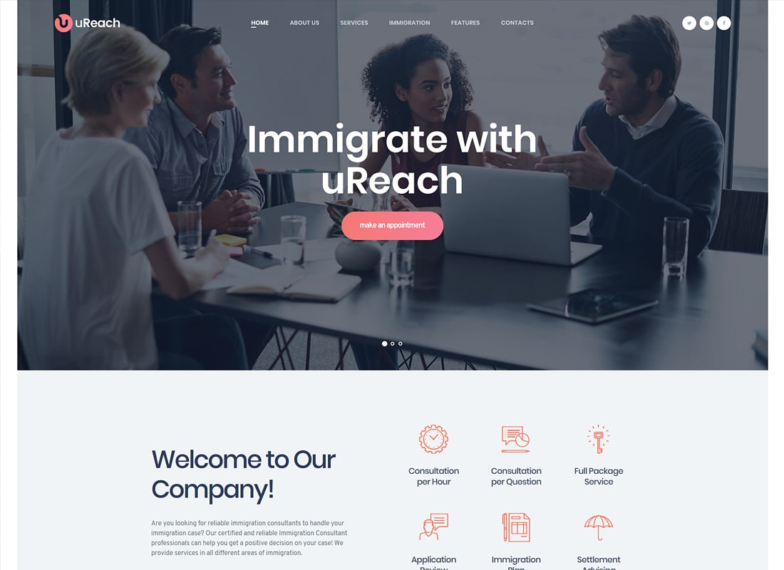uReach | Thème WordPress pour les consultants en immigration