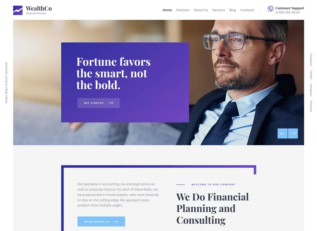 WealthCo | Un nouveau thème WordPress pour le conseil aux entreprises et services financiers