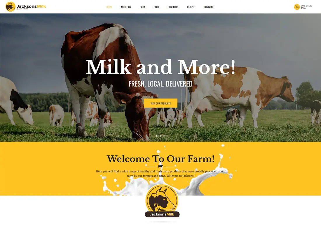 JacksonsMilk | Thème WordPress pour ferme laitière et produits écologiques