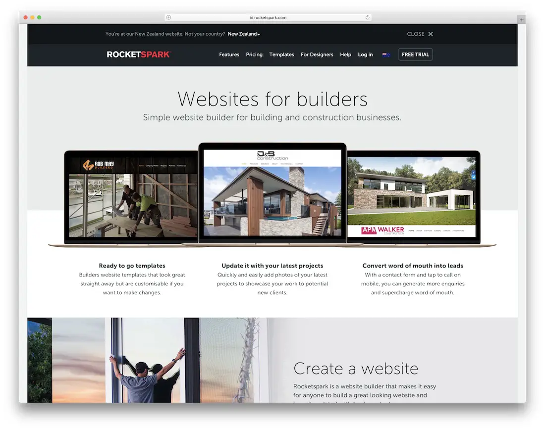 site web rocketspark pour entreprise de construction