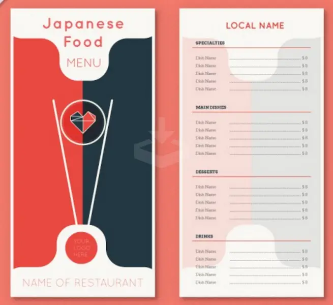 Modèle de menu de cuisine japonaise
