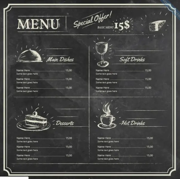 Modèle de menu de restaurant sur tableau noir