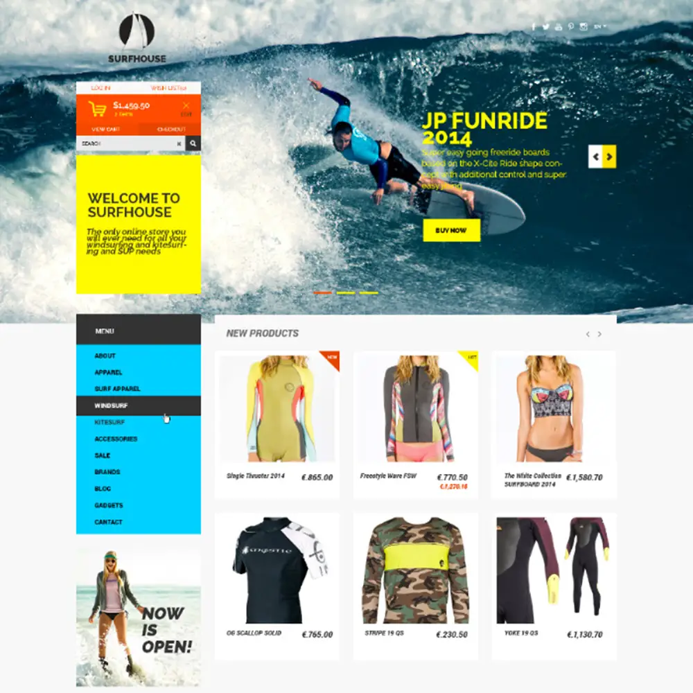 Modèle de commerce électronique PSD gratuit Surfhouse