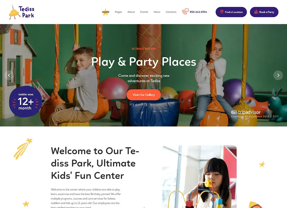 Tediss | Thème WordPress pour aire de jeux et centre de garde d'enfants