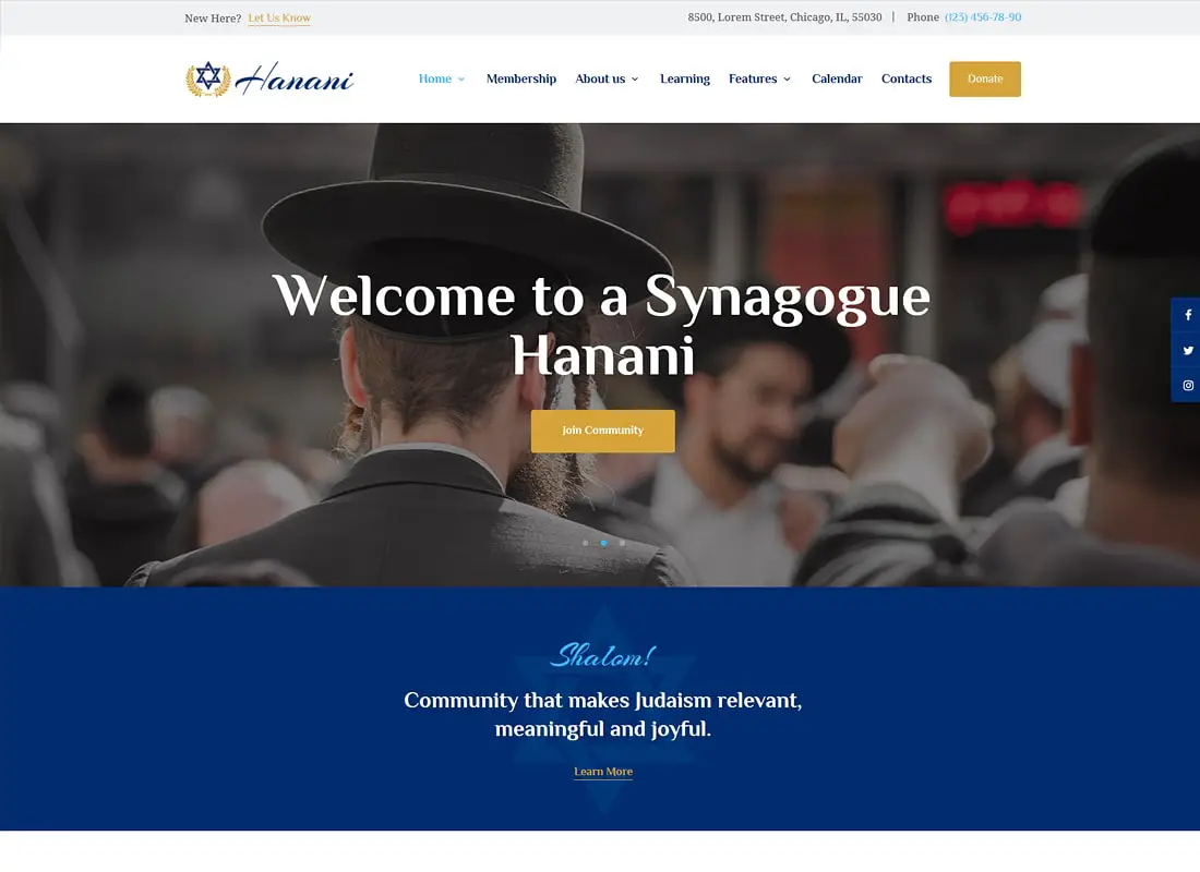 Hanani | Thème WordPress pour la communauté et la synagogue juives