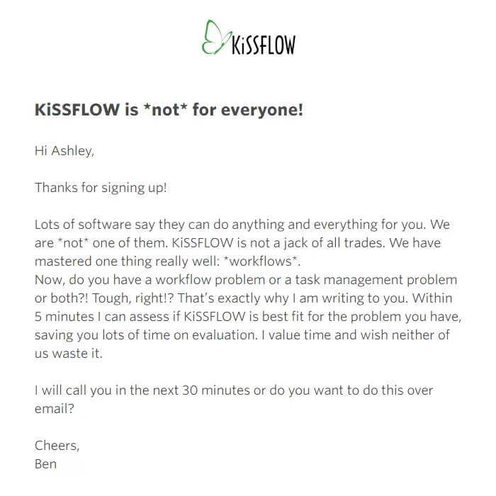 KissFlow Bienvenue Email