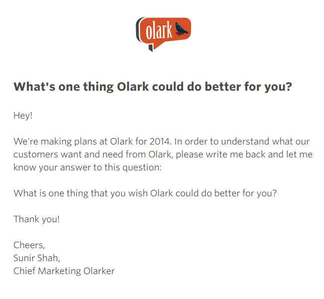 Un email de retour de Olark