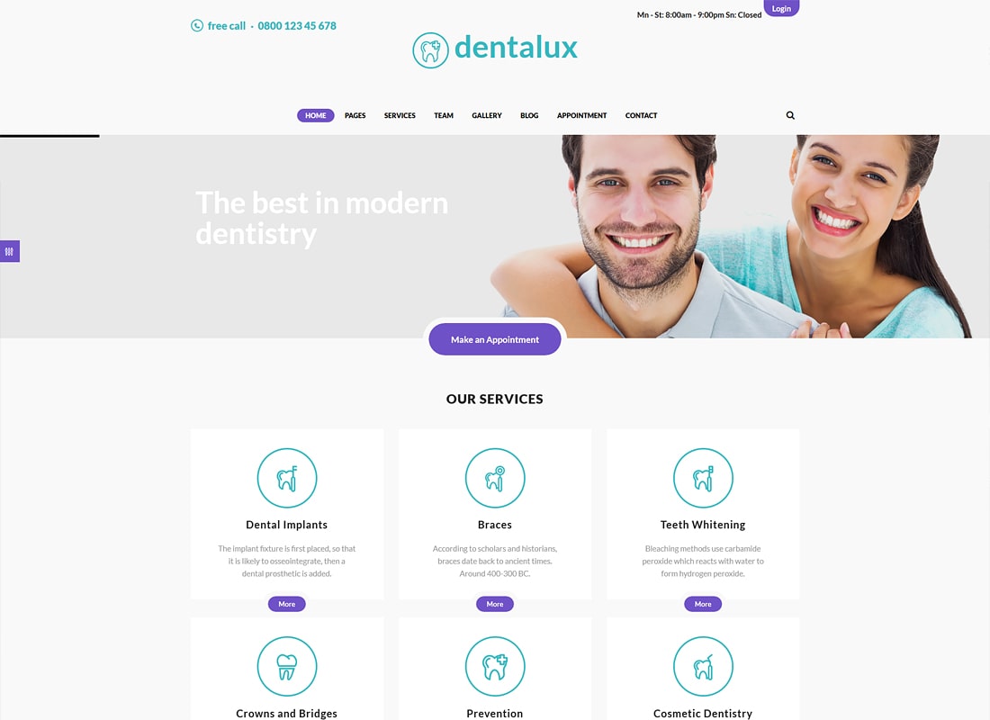 Dentalux | Thème WordPress pour un dentiste dans le domaine médical