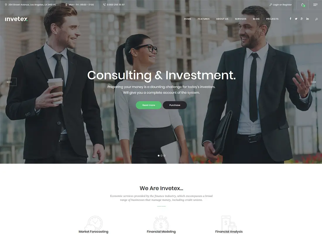 Invetex | Modèle de site de conseil en affaires et d'investissement