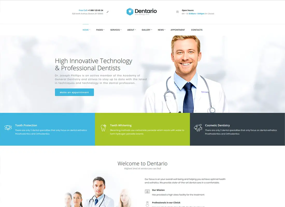 Dentario | Modèle HTML pour dentiste et médecin
