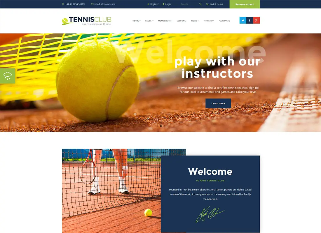 Club de tennis | Modèle de site Sports & Events