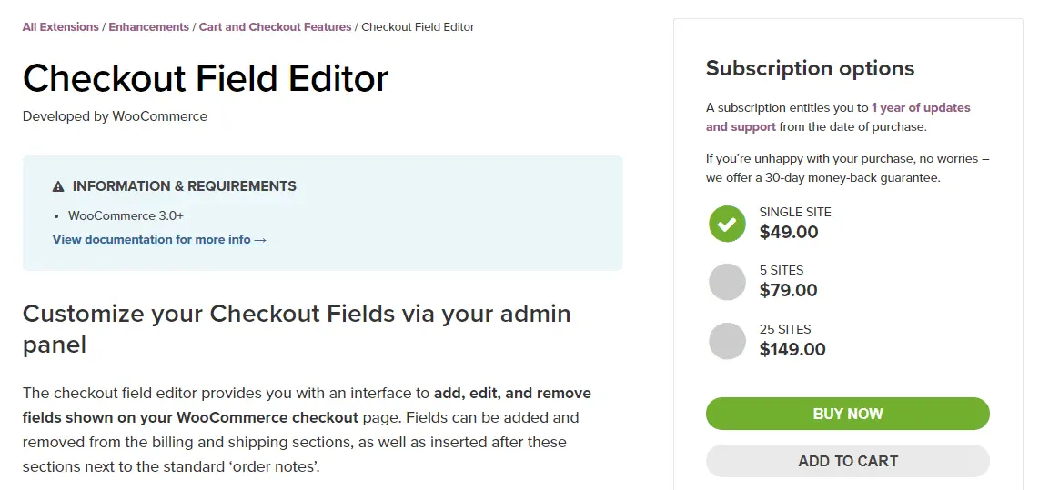 Le plugin Checkout Field Editor.