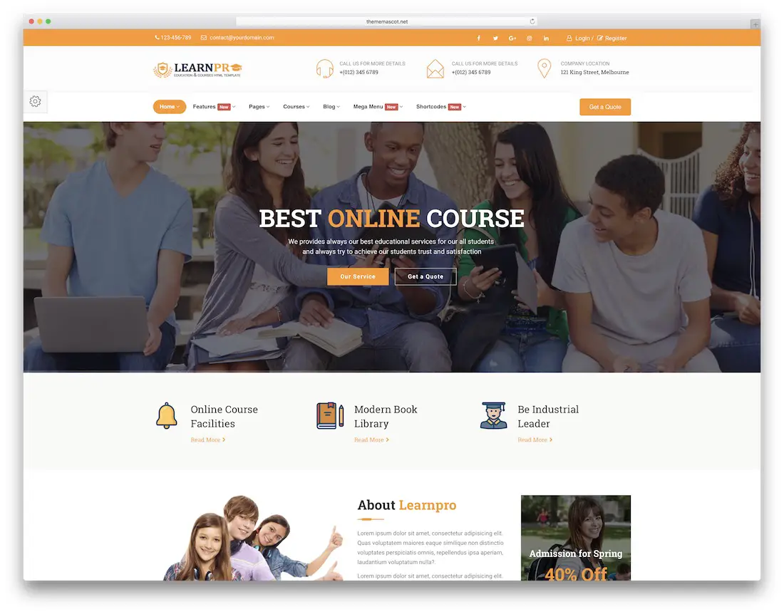 modèle de site web amical pour cours d'éducation