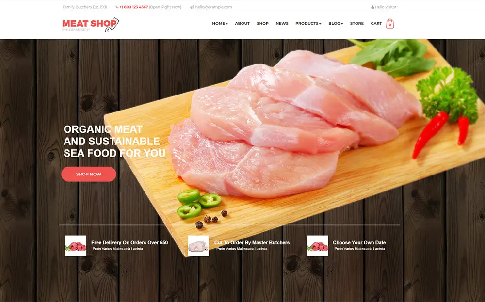 Modèle pour site de commerce électronique Meat Shop