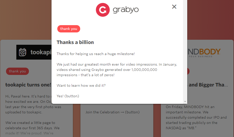 Une campagne de marketing par courrier électronique de remerciement de Grabyo.
