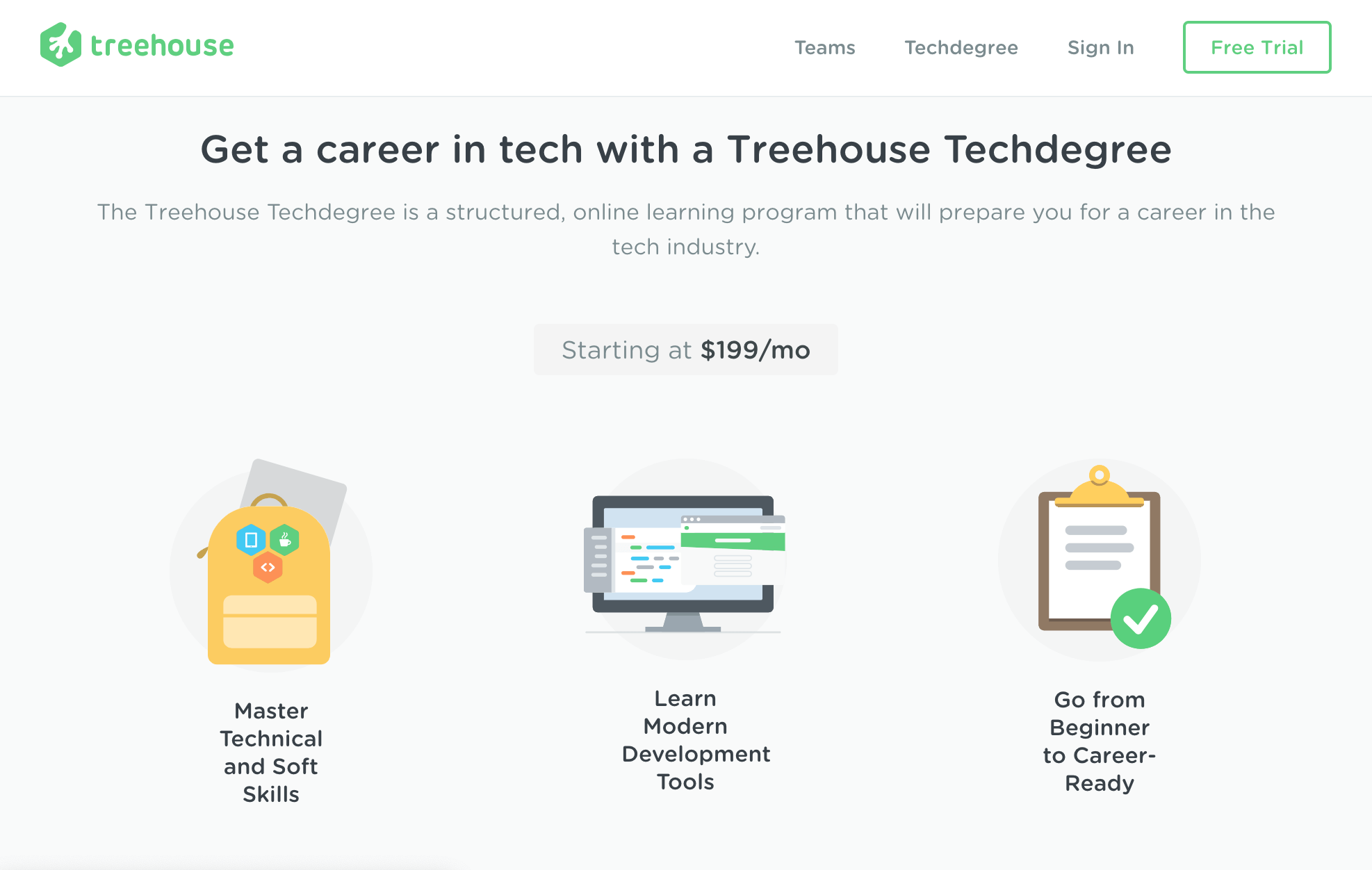 La page d'accueil Treehouse.