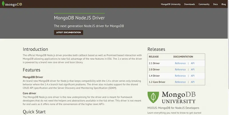 Pilote MongoDB Node.JS