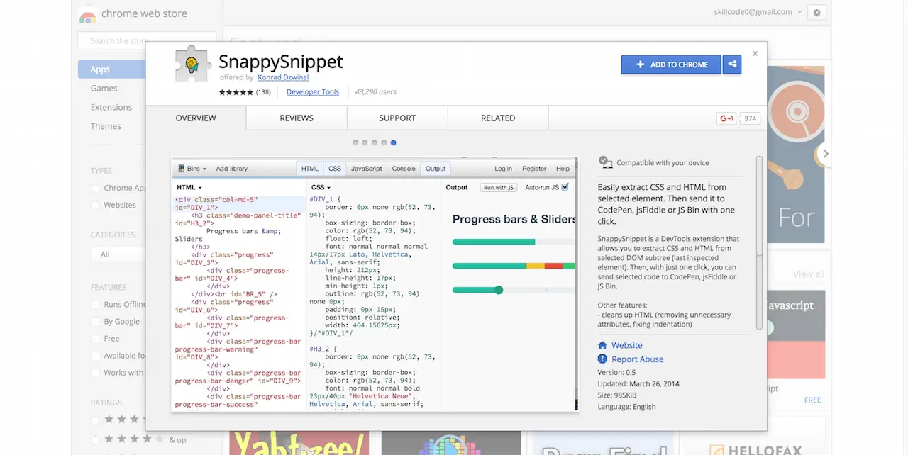 SnappySnippet Chrome Web Store