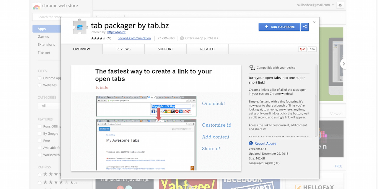 onglet emballeur par tab.bz Chrome Web Store