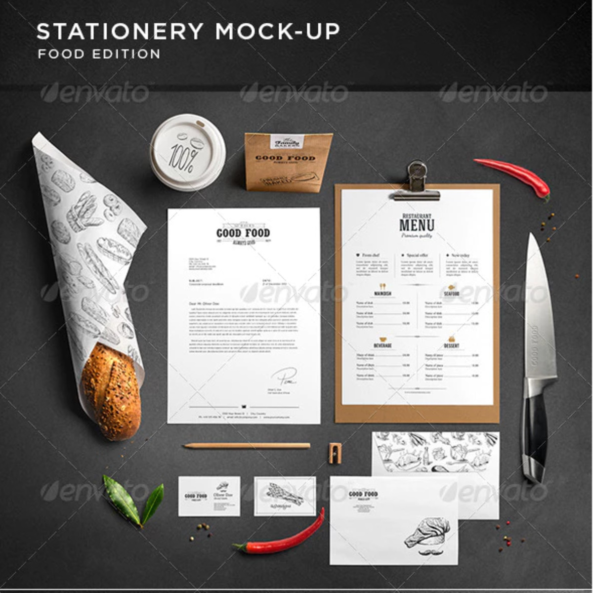 Papeterie Branding Mockup Food Edition