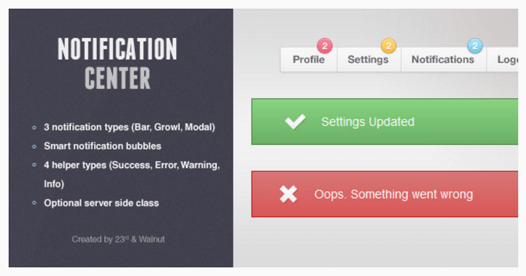 Notification Center 4 Types de notification JavaScript CodeCanyon