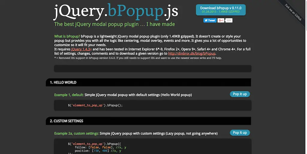 bPopup Un plugin popup modal jQuery