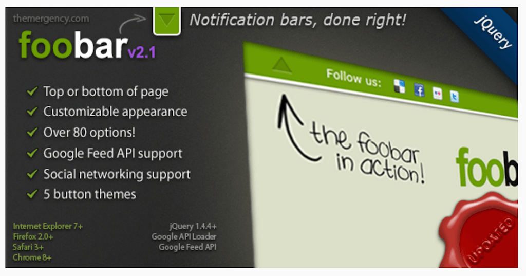 FooBar Une barre de notification jQuery JavaScript CodeCanyon