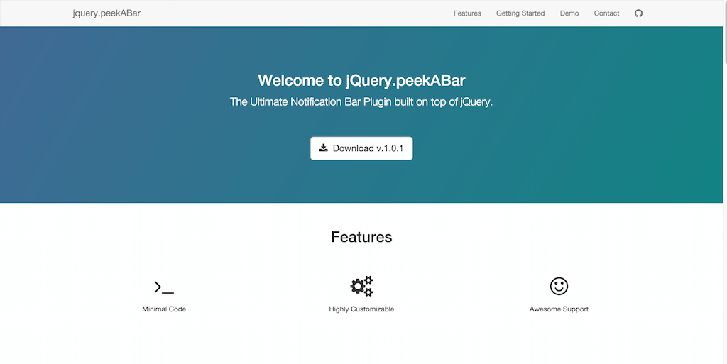 jquery.peekABar Un plugin jQuery Notification Bar