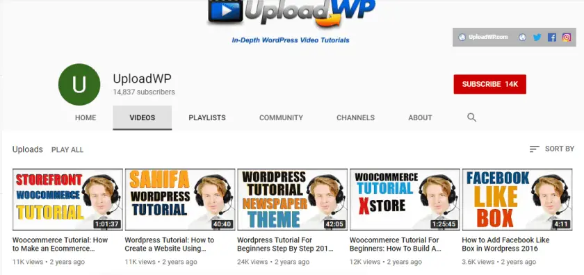 UploadWP YouTube channel