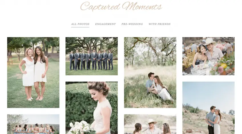 Une galerie de photos de sites Web de mariage.