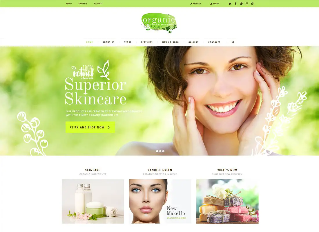 Thème WordPress pour magasin de produits de beauté biologiques et cosmétiques naturels