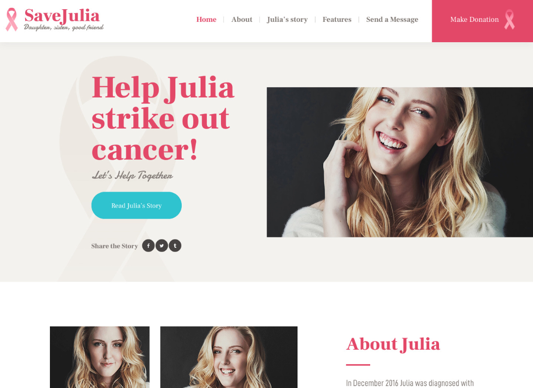 Sauver Julia | Thème WordPress pour un don et une collecte de fonds