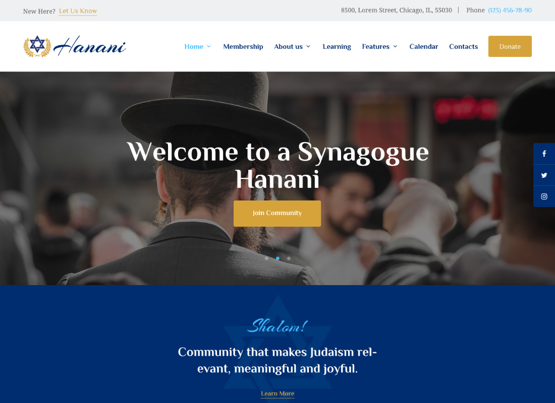 Hanani | Thème WordPress pour la communauté et la synagogue juives