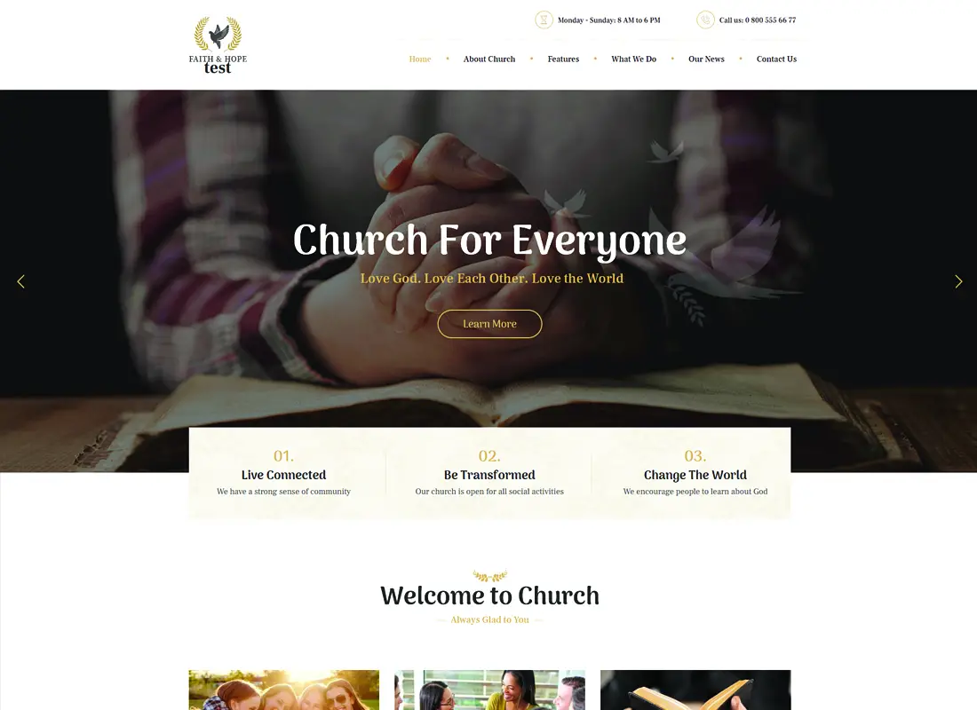 Faith & Hope - Un thème WordPress pour une église et une religion modernes