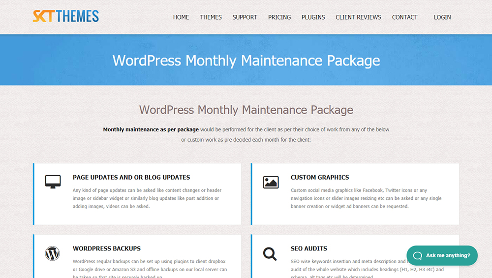 SKT Thèmes WordPress Maintenance mensuelle