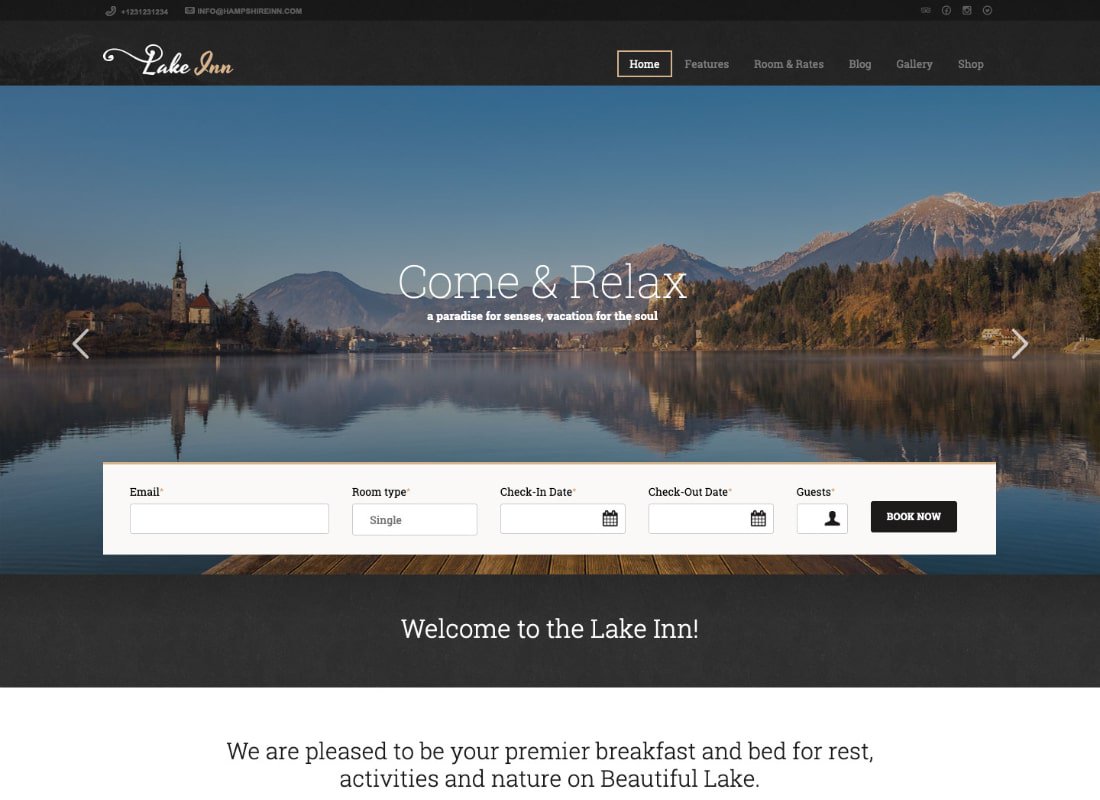LakeInn | Thème WordPress pour auberge, complexe hôtelier