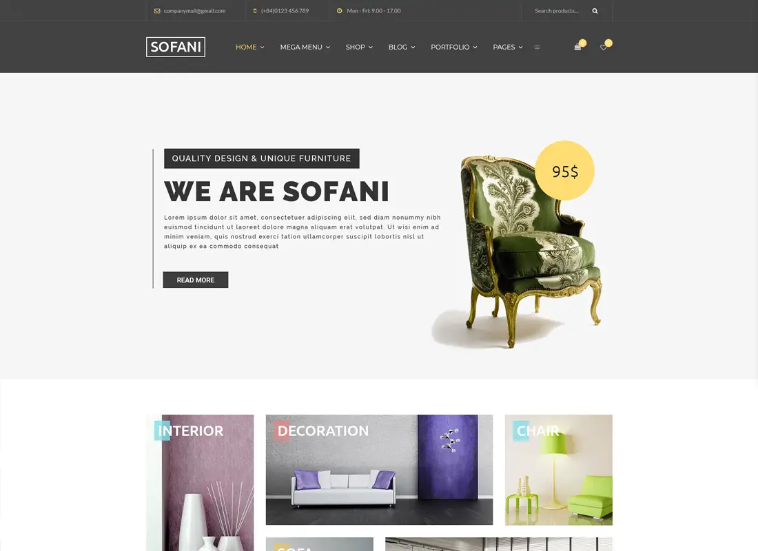 Sofani | Thème WordPress pour WooCommerce de magasin de meubles