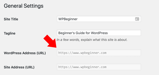 Adresse URL WordPress grisée