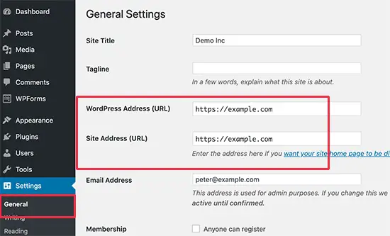 Changer les URL des sites WordPress dans la zone d'administration